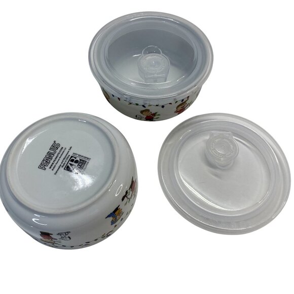 Peanuts Charlie Sally Brown Ceramic Bowls Set W/ Lids Christmas Holiday 6 in - Picture 5 of 8